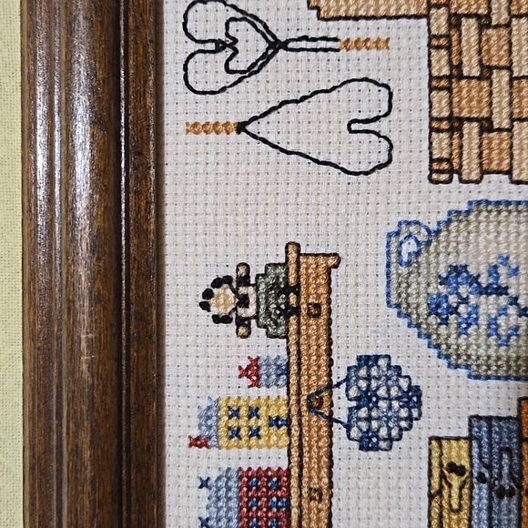 Cross-stitch Country Theme Picture Wall Hanging Cat Primitive Folk Art Rustic - Picture 7 of 17